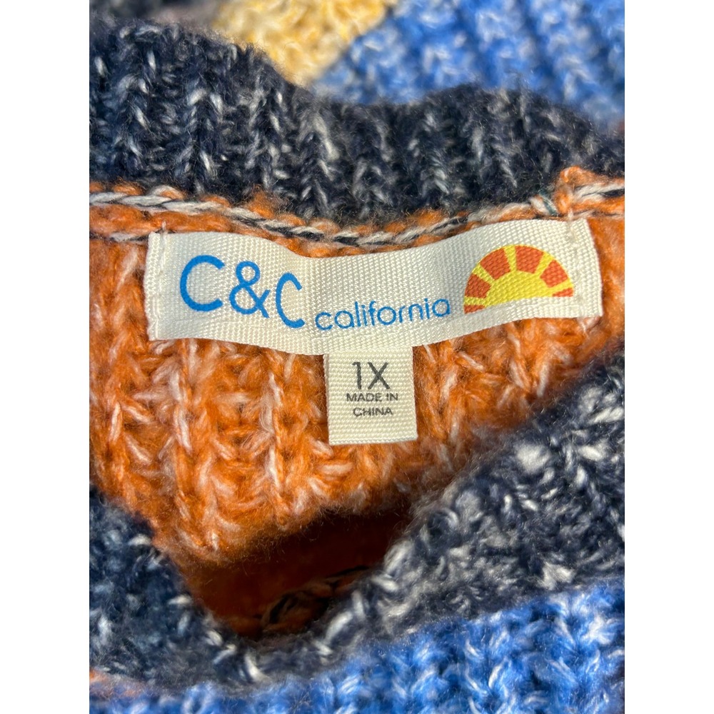 C&C California Multi Color Striped Chunky Knit Sweater 1X - Picture 8 of 8